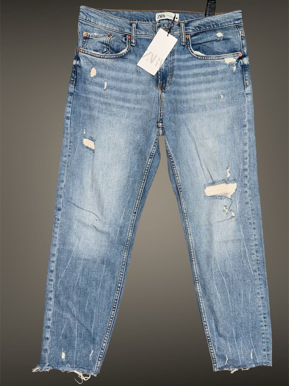 Zara Premium Denim Collection Slim Boyfriend Distressed Jeans size 8